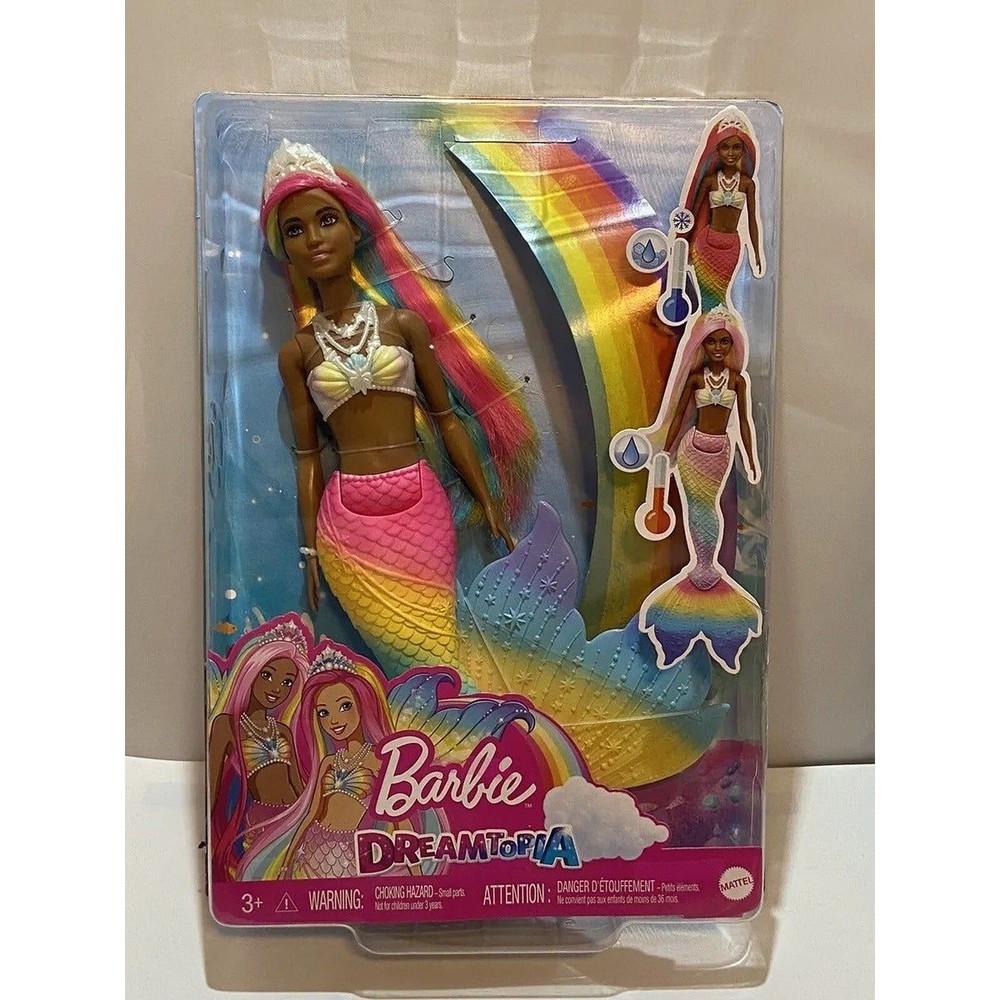 Barbie Dreamtopia Rainbow Magic Mermaid African American Doll Water Activated
